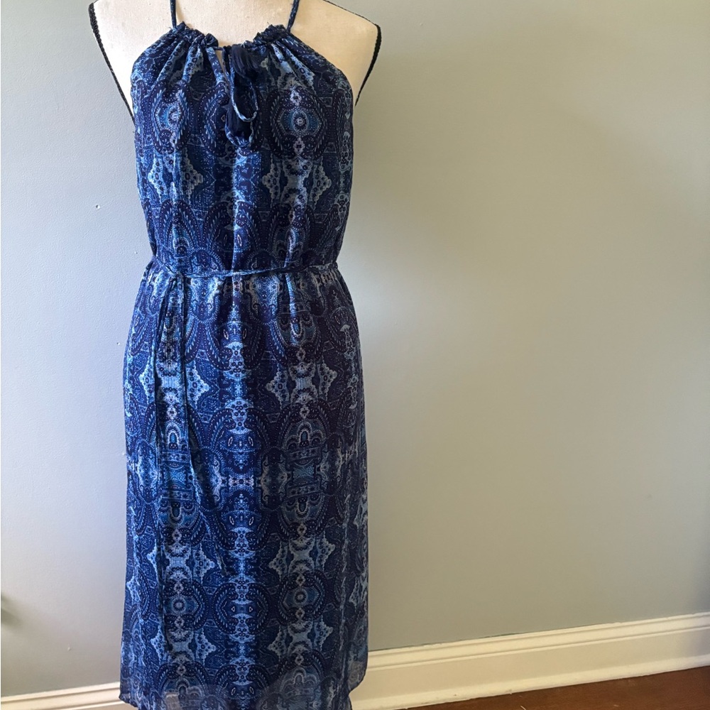 Lucky Brand Blue Patterned Midi Dress